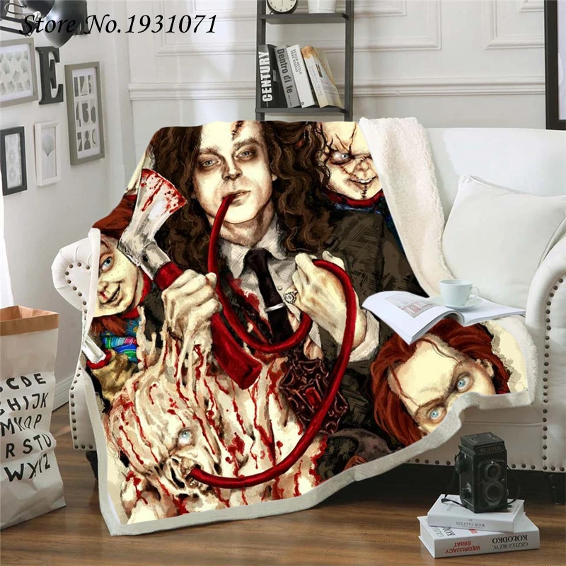 

American Horror Movie 3D Printed Fleece Blanket for Beds Thick Quilt Fashion Bedspread Sherpa Throw Blanket Adults Kids 03