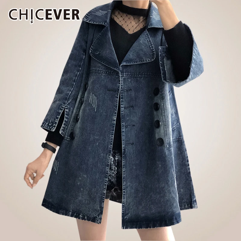 CHICEVER корейские джинсовые куртки для женщин воротник с лацканами три четверти