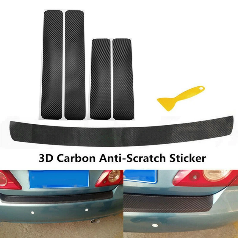 

Decals Decors Car Rear Bumper Sticker Styling Accessories Vinyl Black Universal Wraps Carbon Fiber Sill Auto Trunk Protection