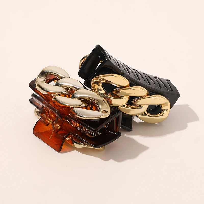 

Vintage Alloy Chain Hair Claws Korean New Design Rectangle Classic Big Hair Clip Claw Jewelry For Women Girls Hair Accessories