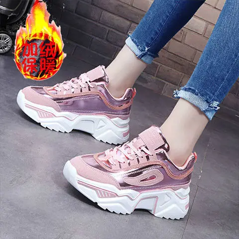 Кроссовки женские на платформе 5 см массивные шнуровке Вулканизированная