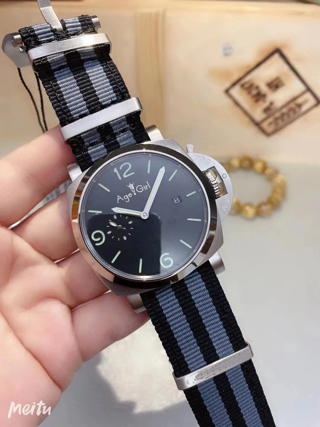 

Classic New Men Automatic Mechanical Stainless Steel Nato Canvas Blue Black Watch 1950 Luminous Sapphire 44mm Date Watches
