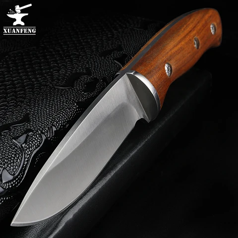 XUAN FENG нож с фиксированным лезвием для кемпинга охоты нож для выживания 5Cr1 3Mov стальное лезвие с деревянной ручкой Спасательный Инструмент
