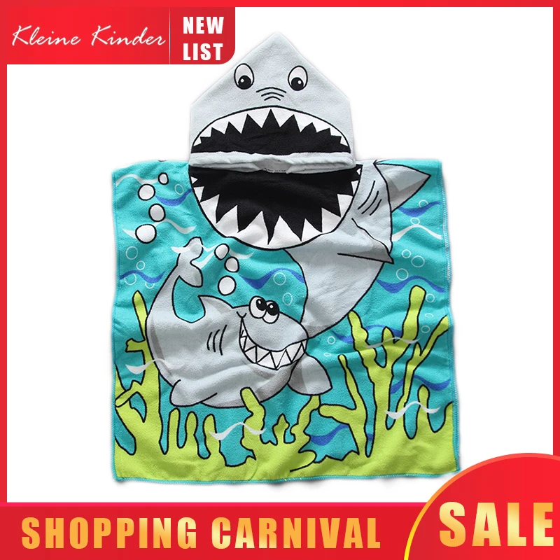 Детский Мягкий банный халат детское Пляжное Пончо из микрофибры с капюшоном