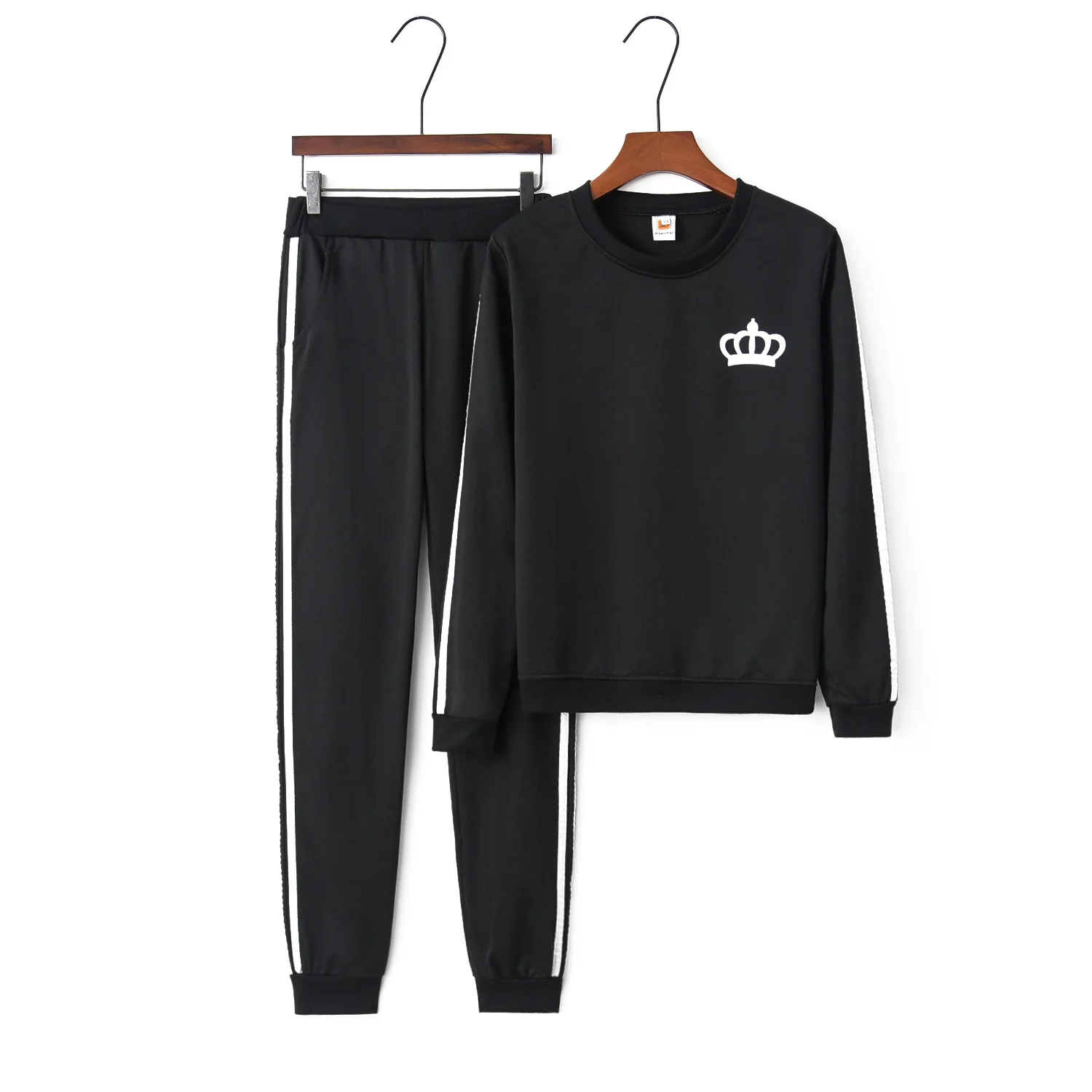 

Donsignet Women's Suit New Fashion Spring and Autumn Round Neck Pullover Solid Color Street Hipster Long Sleeve 2-piece Suit