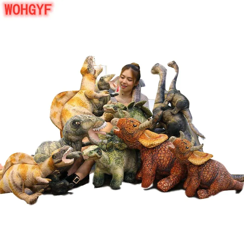 

Крупная имитация динозавр, плюшевые игрушки, мягкие реалистичные животные, тираннозавр рекс, трицератопс, плюшевые куклы, подарки для девоч...