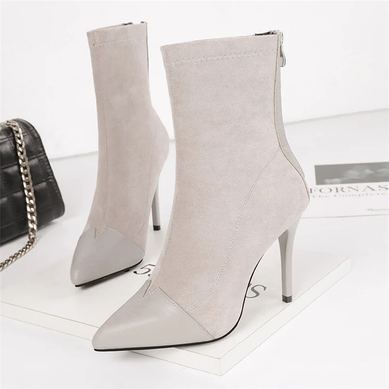 Женские бежевые ботильоны на высоком каблуке из эластичной ткани Tacones замшевые