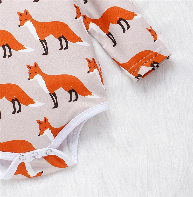 

Christmas Newborn Baby Cotton Long Sleeve Cartoon Fox Romper + Pants + Hat Kids 3Pcs Suits Infant Clothing Sets