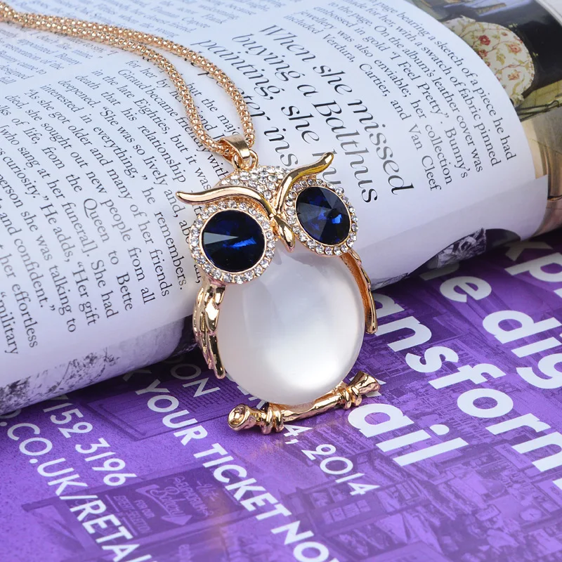 Женская цепочка на свитер ожерелье с кулоном Стразы в виде совы кристаллами