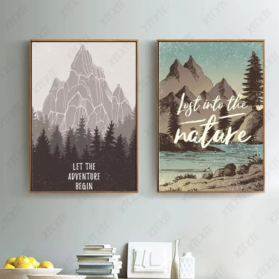 

Forest Mountain Canvas Painting Art Nature Landscape Poster River Letter Craft Wallpaper Print Decoration Home Picture