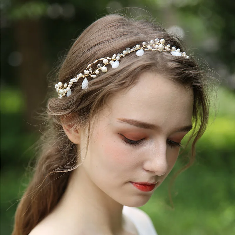 Украшения для волос ручной работы повязка на голову с жемчугом и кристаллами