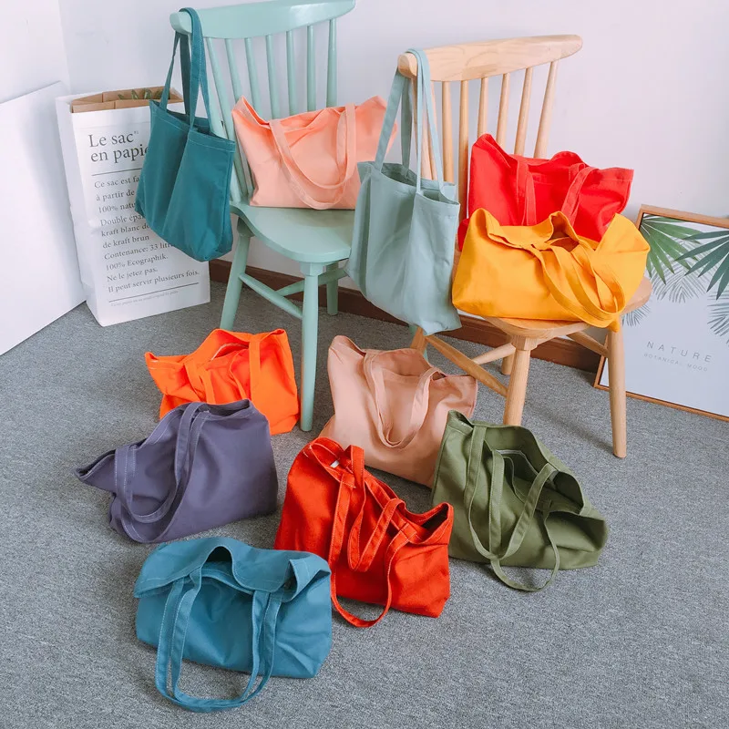 

Fashion Pure Colorful Color Canvas Tote Bag Portable Single Shoulder Cloth Cotton Hemp Environmental Protection Shopping Book