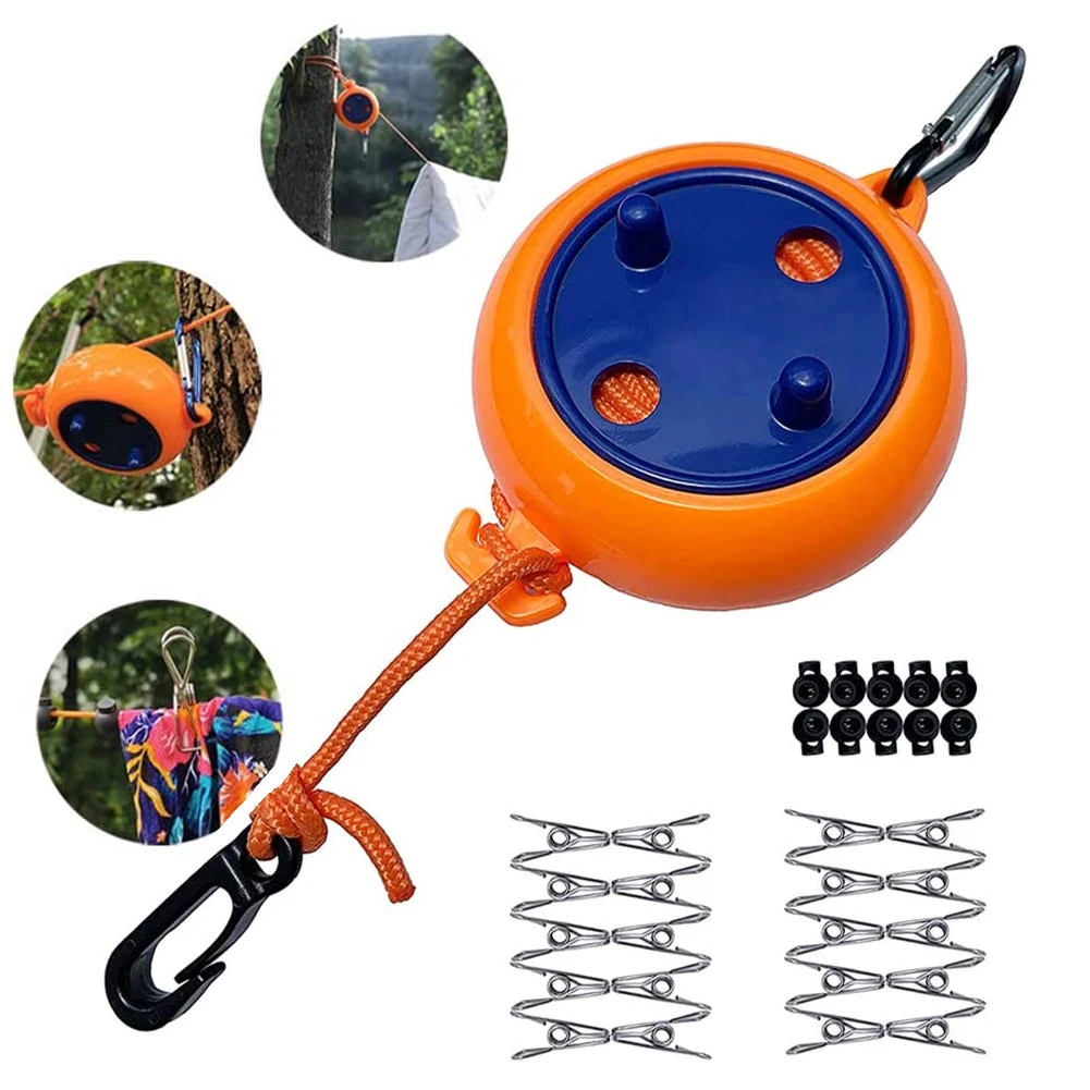 

Home Tools Retractable Washing Line Camping Extendable Clothes Socks Rope Portable Laundry Drying Non-Slip Clothesline 8m Orange