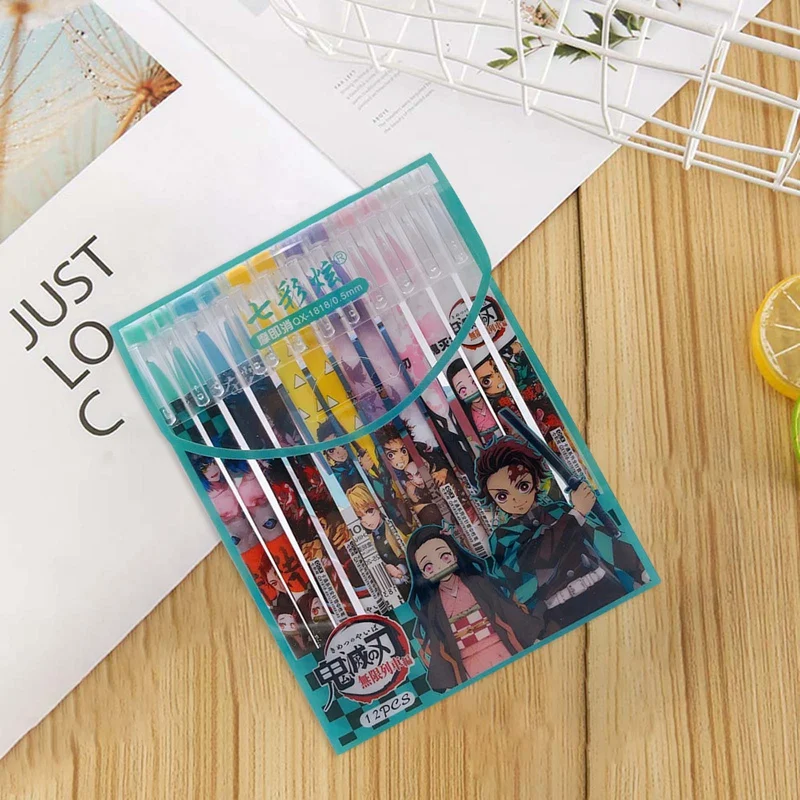 

2021 New 12 Pcs Anime Demon Slayer Kimetsu No Yaiba Kamado Tanjirou Cute Neutral Erasable Pen Kawaii Gel Pen Kids Student Gifts
