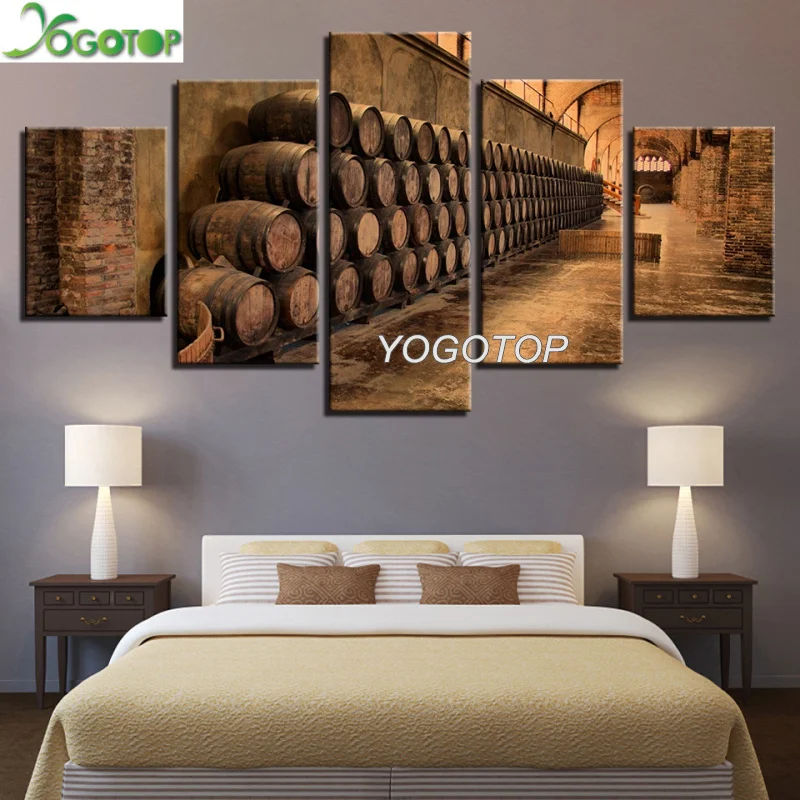 

Алмазная живопись «сделай сам», вышивка крестиком, винный бочонок 5D, полная мозаика, алмазная вышивка, семейный декор, 5 панелей, ML1039