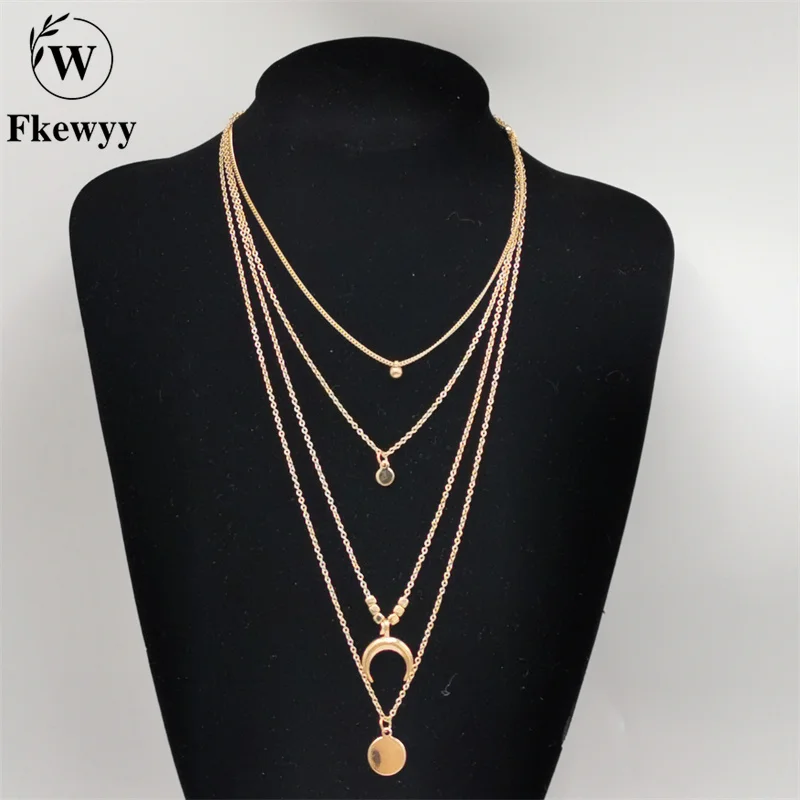 

Fkewyy Luxury Necklace For Women Goth Accessories Multi-Layer Chains Necklace Luxury Designer Moon Jewellery Vintage Necklaces