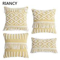 tufted embroidery stripe pillowcase throw cushion cover sides with tassel sofa home decorative pillowcover 40864