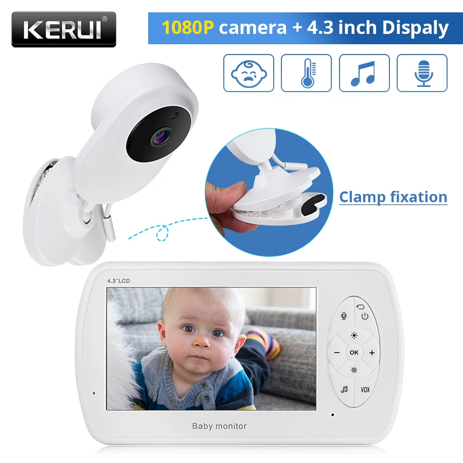 

Беспроводная видеоняня KERUI, 4,3 дюйма, 2 способа разговора, камера наблюдения за ребенком, режим VOX, мониторинг температуры, Детская камера