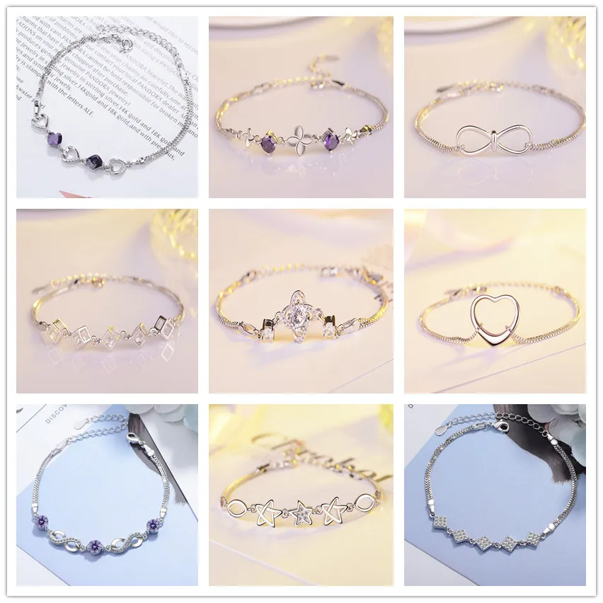 

Unique Korean Silver Beautiful Bracelet For Women Austrian Crystal Fashion Heart Chain Bracelet For Female Gifts Wholesale 2021