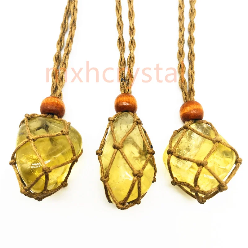 

Ожерелье из гладкого цитрина желтого цвета с натуральным кристаллом, очаровательные украшения ручной работы, ретро сетчатый Карманный пле...
