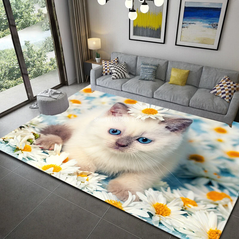 

Cute Cat Carpet Rug Soft Flannel 3D Printed Rugs Parlor Mat Area Rugs Anti-slip Doormat Large Carpet Rug Living Room Decor