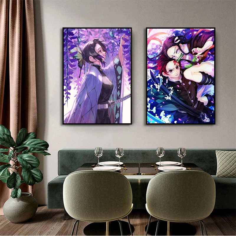 Японское аниме рассекающее демонов лезвие живопись на холсте серия персонажей
