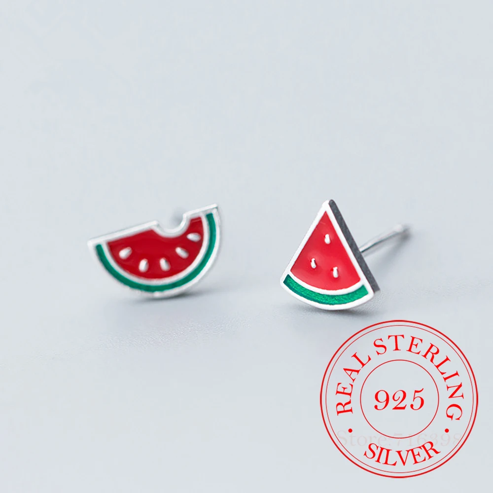 

100% 925 Sterling Silver Watermelon Stud Earrings For Women Girl Prevent Allergy Engagement Accessories pendientes