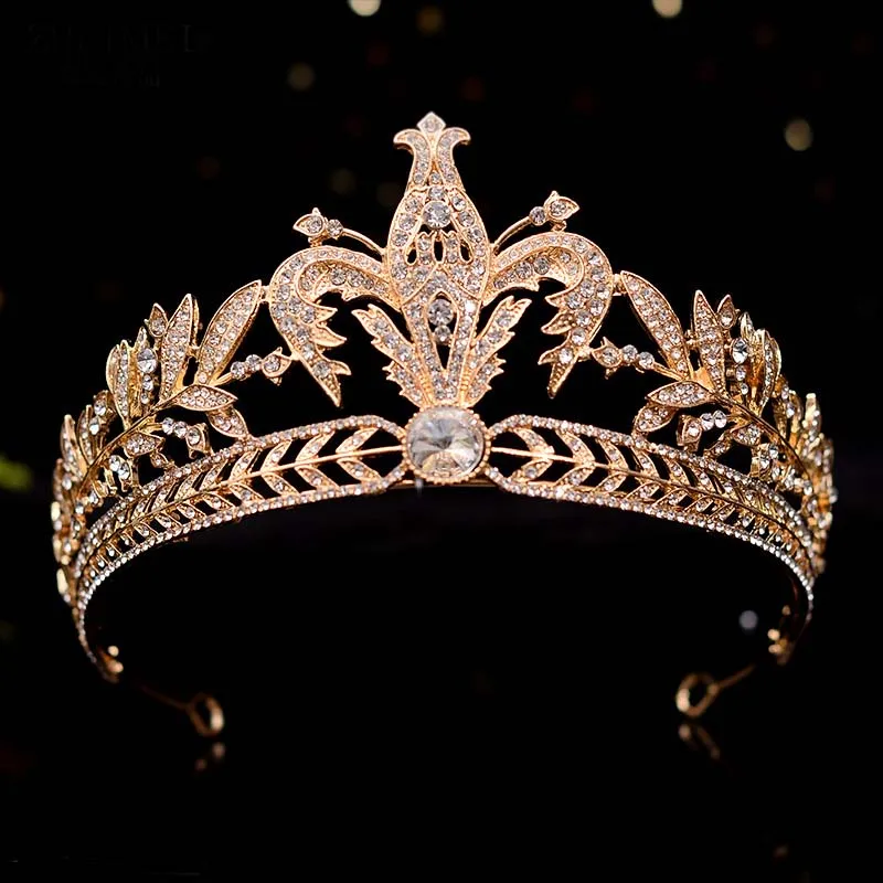Baroque Handmade Tiara Gold Crystal Rhinestone Wedding Crown Bridal Diadem Hair Jewelry Headpiece Wedding Hair Accessory VL