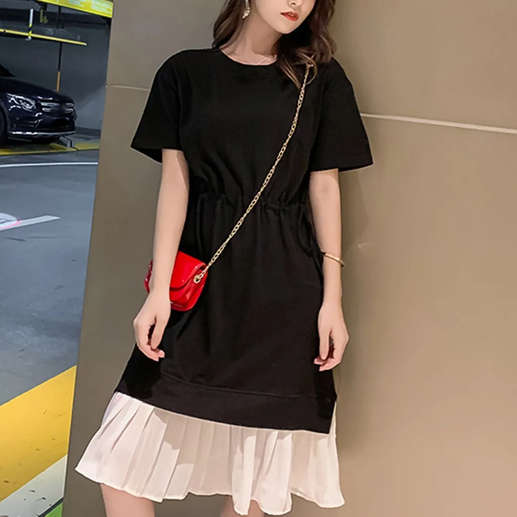 Женские платья с коротким рукавом модные летние платья-трапеции Vadim однотонные