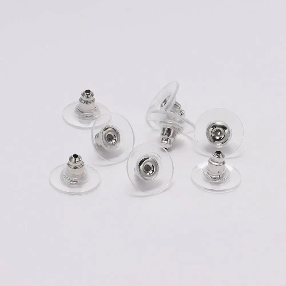 Rhodium 100 шт./лот резиновая серьга задняя пробка из нержавеющей стали, серьги-гвоздики для самостоятельного изготовления ювелирных изделий, аксессуары - Цвет: Rhodium