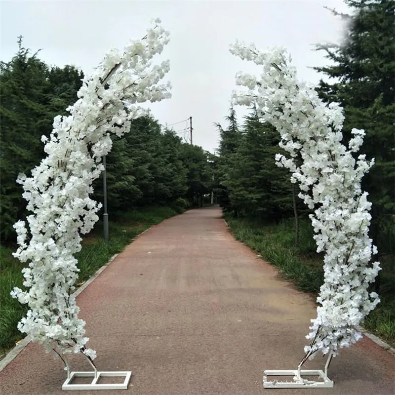 

2.5M height artificial Cherry Blossom Arch Door Road Lead Moon Shaped Arches Shelf with Artificial Flower Set for Party Backdrop