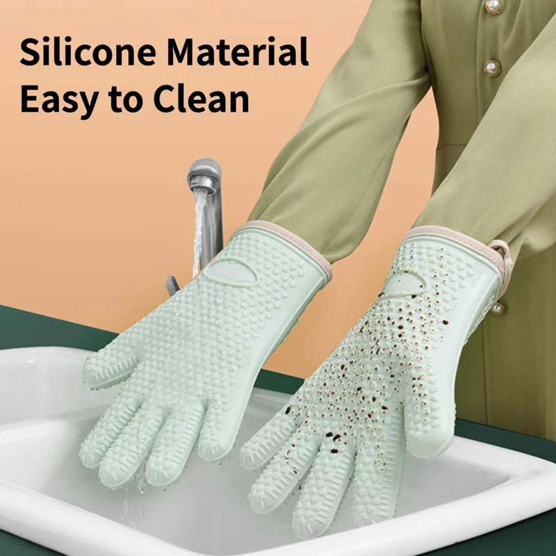 

Professional Oven Mitts, Heat Resistant Gloves Non-Slip Cooking Gloves, Silicone and Cotton Double-Layer Oven Gloves BBQ