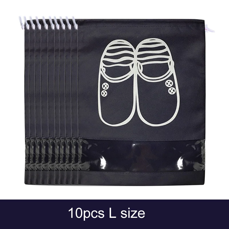 L-Dark blue Органайзер для шкафа, Нетканая сумка для хранения обуви, переносная сумка для путешествий, водонепроницаемая сумка с карманом для одежды, сумка для хранения 10 шт - Цвет: L-Dark blue