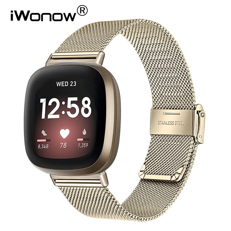 

Миланский Браслет Нержавеющая сталь ремешок для наручных часов Fitbit Versa 3 / Versa чувство ремешок для наручных часов с сетчатым ремешком Для жен...