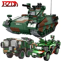 xingbao weapons ww2 military series tank pzh2000 crane set armored truck building blocks moc bricks educational toys boy kids