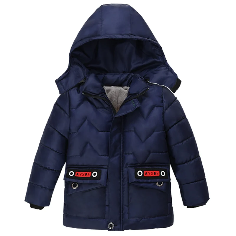 Royal blue Одежда для детей от 3 до 6 лет Детское пальто Зимняя теплая куртка с буквенным принтом хлопковая куртка с капюшоном для мальчиков - Цвет: Royal blue