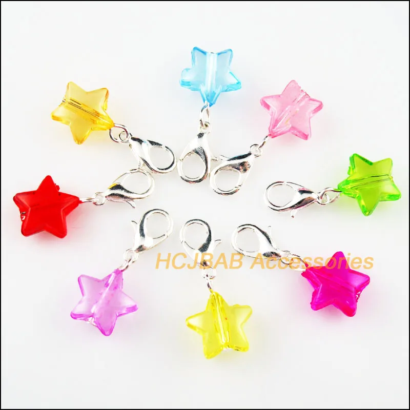 

16 New Star Charms Connectors Clasps Silver Plated Mixed Acrlic