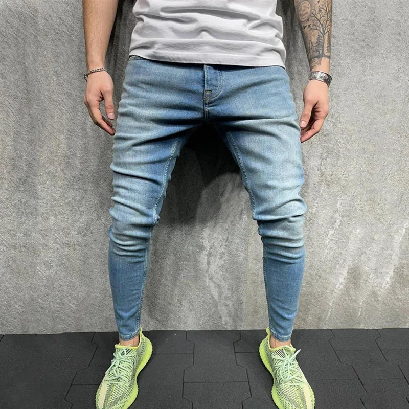 Мужские джинсы осень-зима модные однотонные зауженные джинсы мужские повседневные джинсы со средней талией штаны-карандаш стрейч из деним...