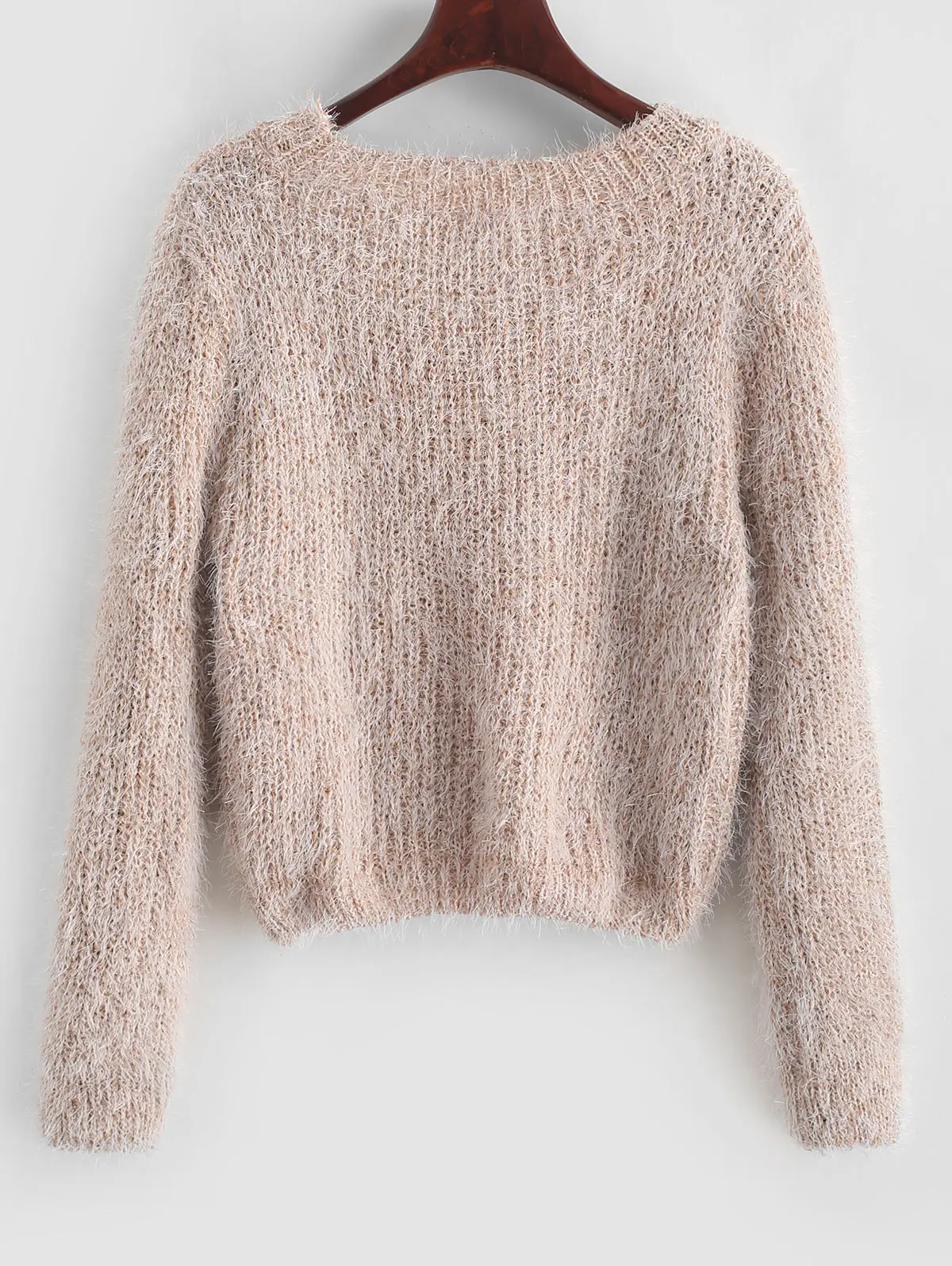 ZAFUL Pullover Fuzzy Heathered Sweater Fluffy Faux Fur Short Round Neck Elastic Daily Women Autumn Winter Pullovers Tops | Женская