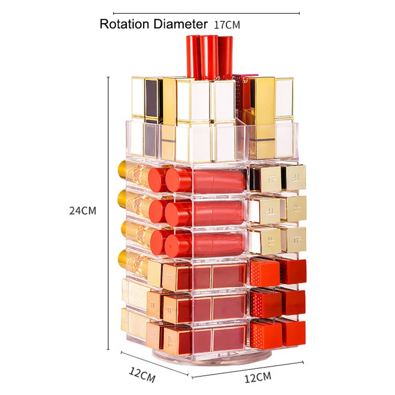 

Rotating Lipsticks Holder 28 Grids Lipstick Rack Desktop Lipstick Display Stand Holder Makeup Storage Box Cosmetic Organizer