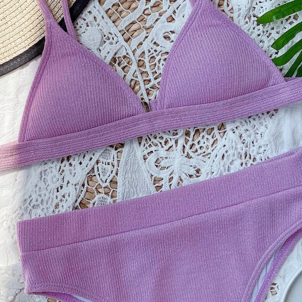 

5 Colors New Sexy Ribbed Female Swimsuit High Waist Bikini Women Swimwear Two-piece Bikini set Bather Bathing Suit Swim CSB170