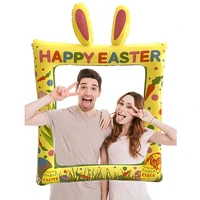 happy easter decoration inflatable selfie frame rabbit bunny ear photo booth frame mylar balloon photo props for easter party