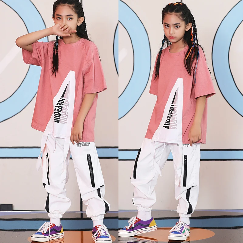 Детский костюм в стиле хип-хоп футболка с короткими рукавами и лентой для девочек