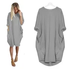 Женское свободное платье с карманами и длинным рукавом