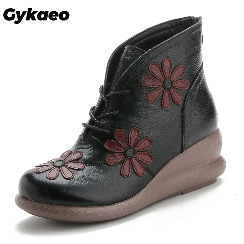 

Gykaeo Winter National Style Retro Handmade Women Boots Mother Warm Plush Genuine Leather Shoes Ladies Botas Mujer Invierno 2022