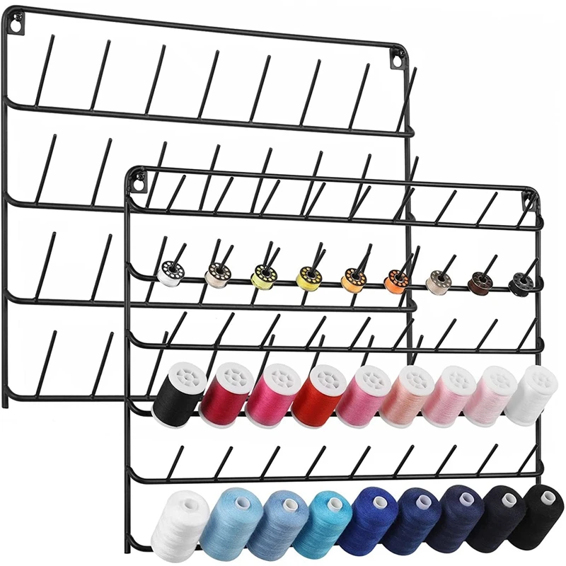 

Стеллаж для шитья с катушкой 54 и 32 катушками, настенный монтаж с подвесными инструментами для квилтинга, плетения волос, черный цвет