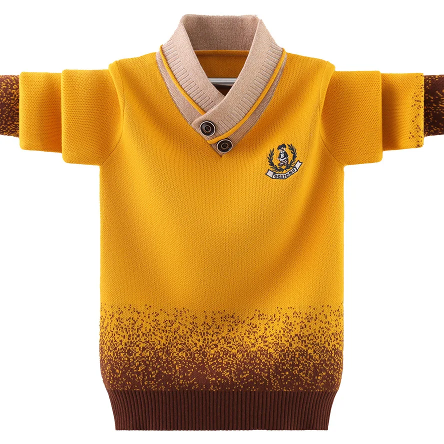 Новинка хлопковая одежда Детский свитер сохраняющий тепло пуловер с V-образным