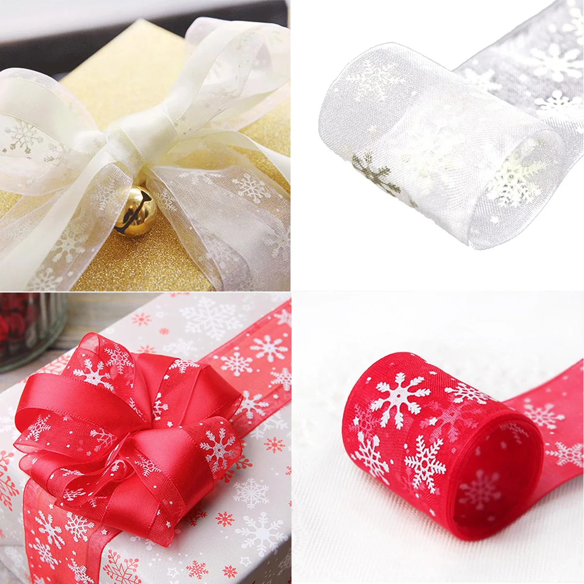 

40mm*23M Sheer Wired Snowflake Ribbon For Wedding Birthday Party Gift Wrapping Christmas Halloween Festival Supplies DIY Crafts