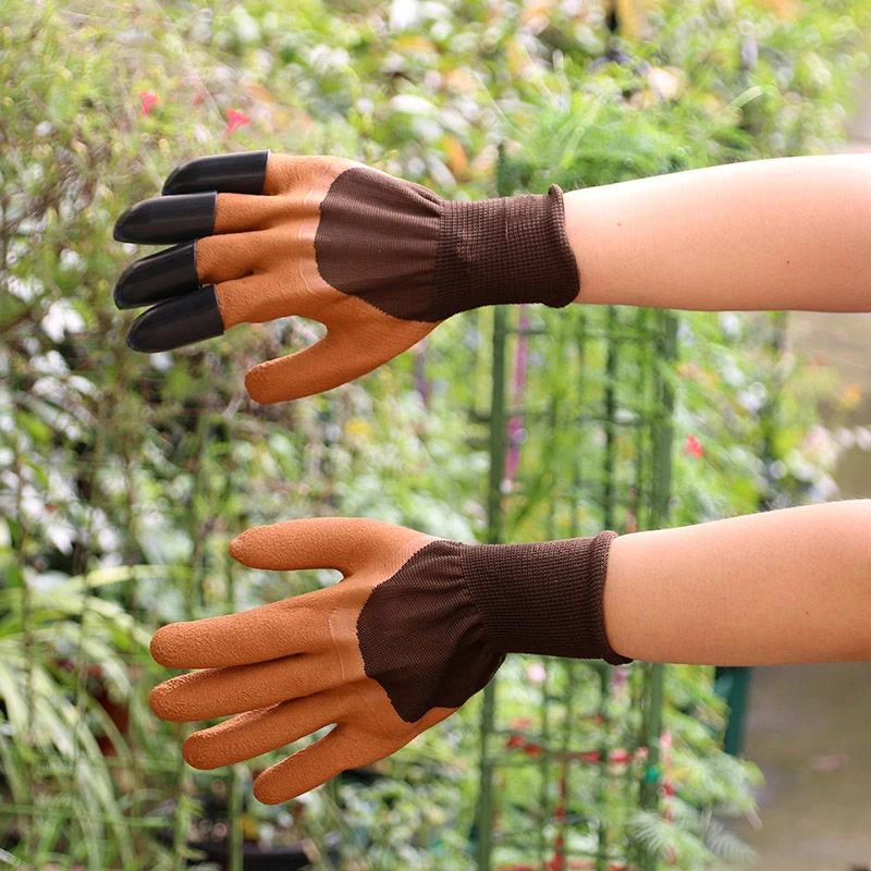 brown with 4 claws 1 пара новых садовых перчаток для садовой копки, посадки сада, Genie перчаток с 4 ABS пластиковыми когтями - Цвет: brown with 4 claws