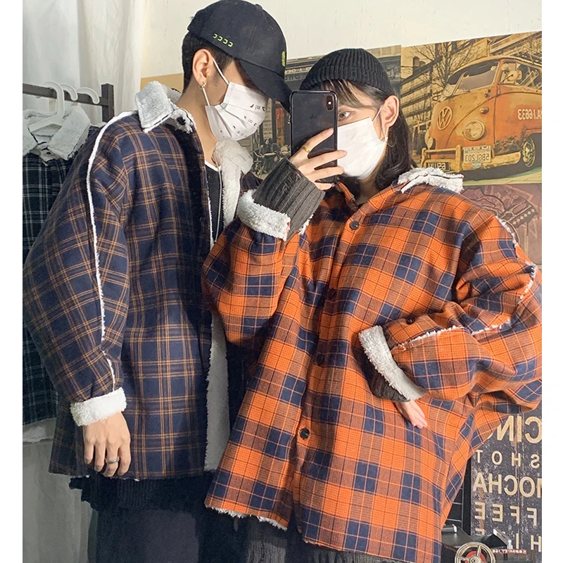 Новинка Зима 2019 мужские клетчатые куртки Толстая теплая куртка с бархатной